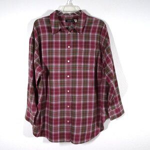 Ralph Lauren Button Front Blouse Top Women's Plus Size 3X Burgundy Plaid Cotton